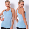 Женские майки -вершины мышечные рубашки установленные гонщики, гонщик, майку, мягкие ребристые 2 в 1 топах йоги со встроенным бюстгальтером
